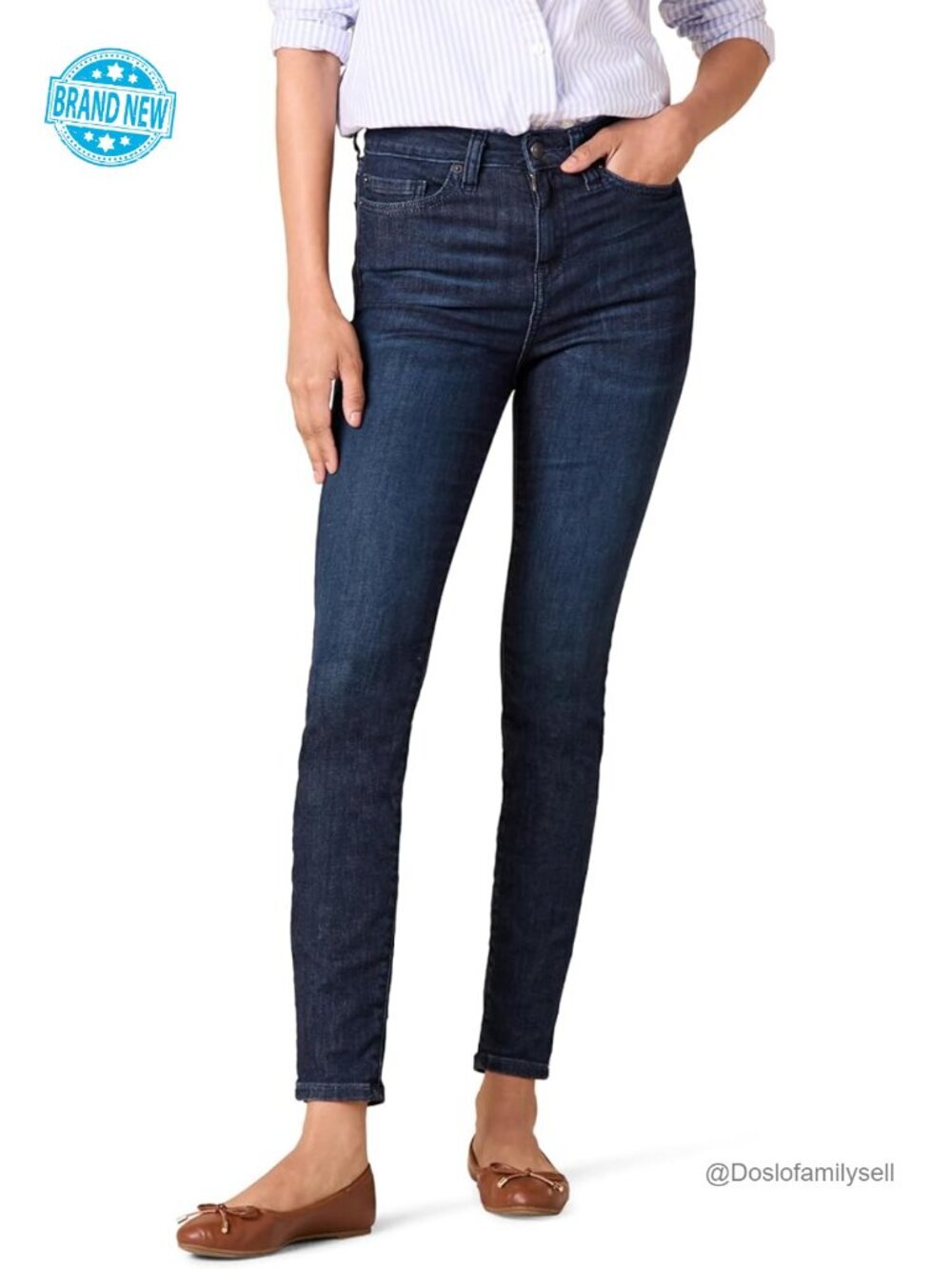 High-Rise Skinny Jean Pants, Dark Wash, Cotton Blend, Stretchable, Five-Pocket